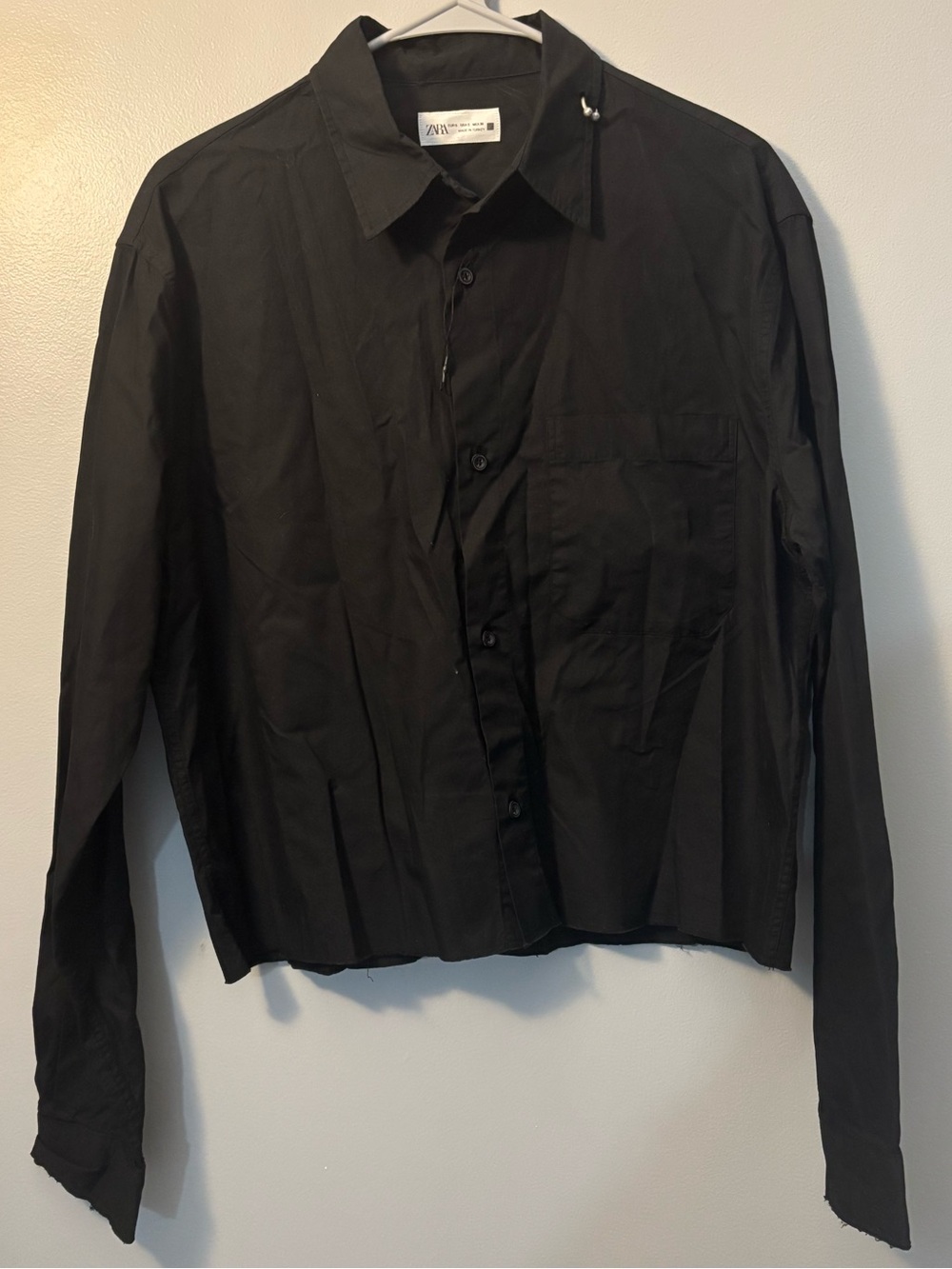 ✔️NEW Zara Men’s Black Long-Sleeve Collared Button Shirt